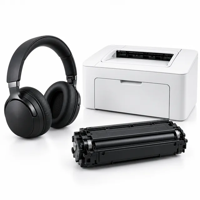 Cuffie, stampante, cartucce e toner